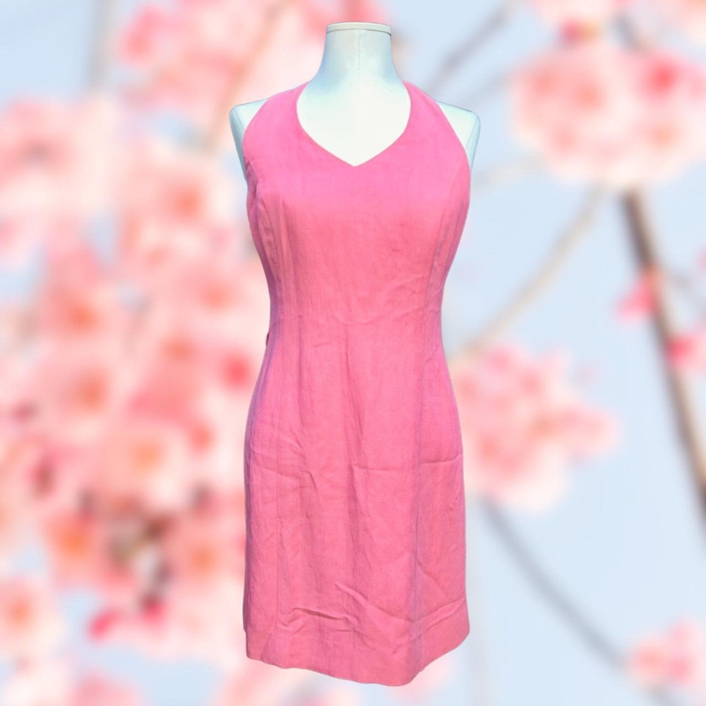 1990s Ann Taylor Dress - Pink Vintage Dress - Halter Neck + Open Back -Size 4